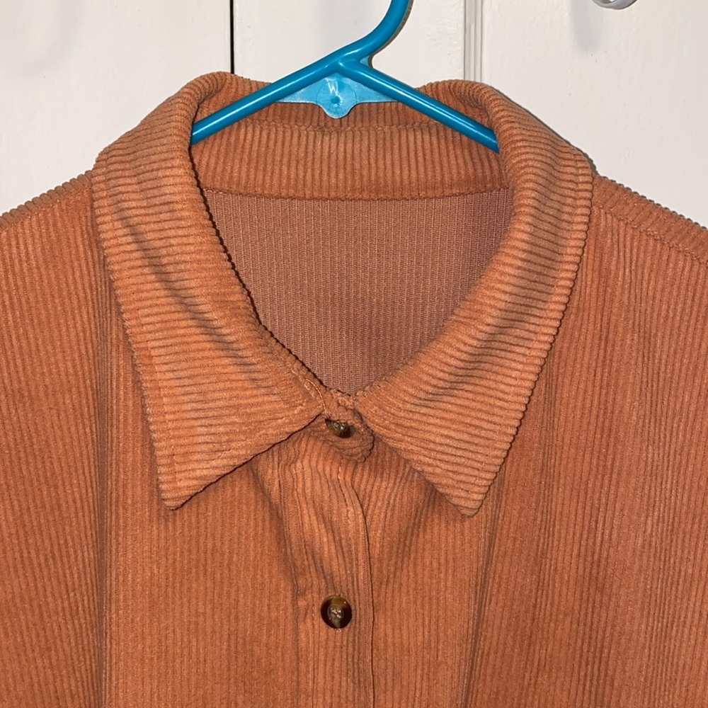JURANMO Large Orange Corduroy Button Down Shacket Casual Shirt Chest Pocket - Picture 4 of 11